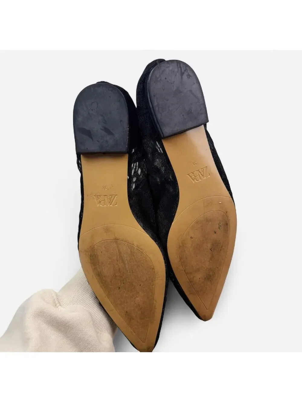 Zara Black Lace Pointed Toe Ballet Flats